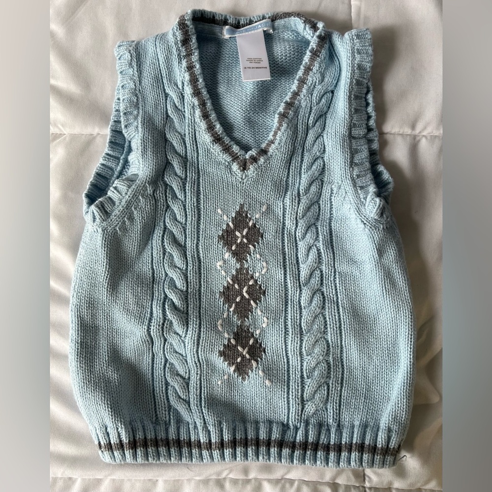 Janie and Jack Boys Cotton argyle Sweater Vest Light blue and Gray